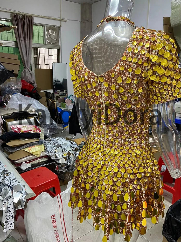 Mini Dress Lentejuelas Azul Lago