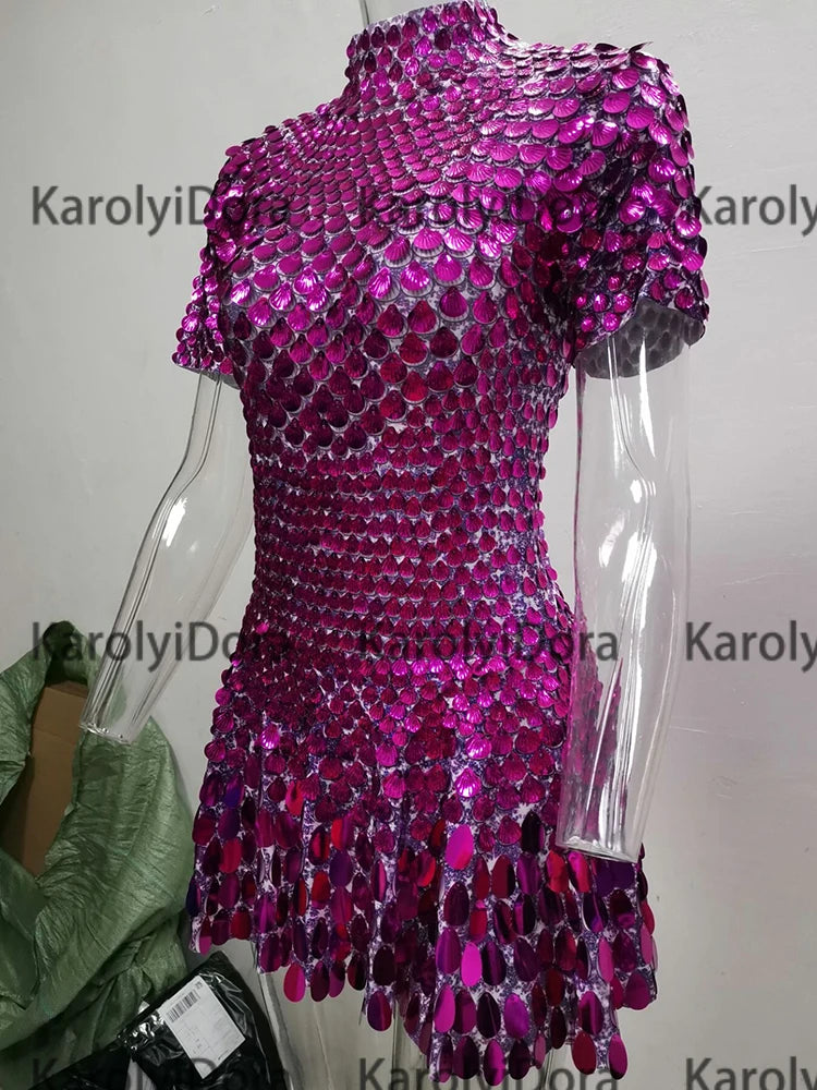 Mini Dress Lentejuelas Azul Lago