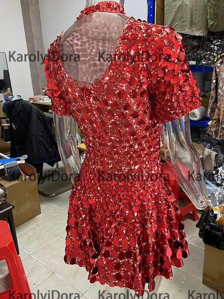 Mini Dress Lentejuelas Azul Lago