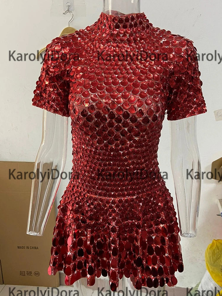 Mini Dress Lentejuelas Azul Lago