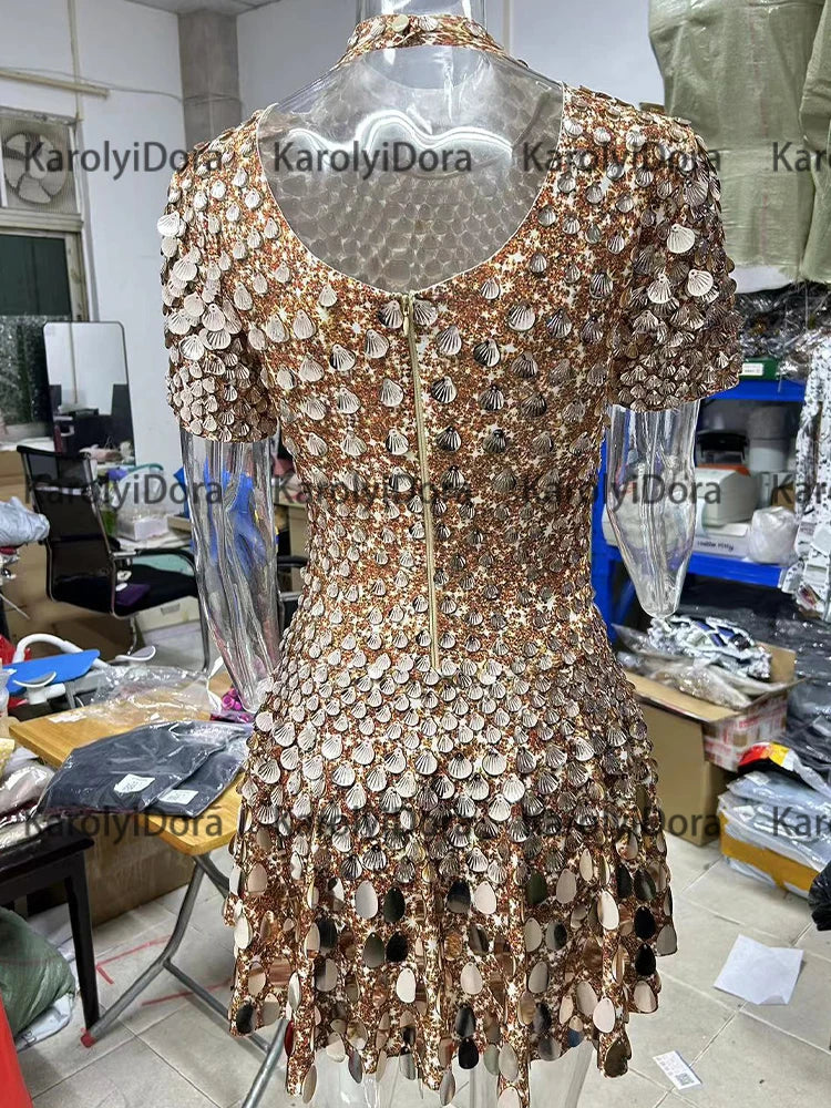 Mini Dress Lentejuelas Azul Lago