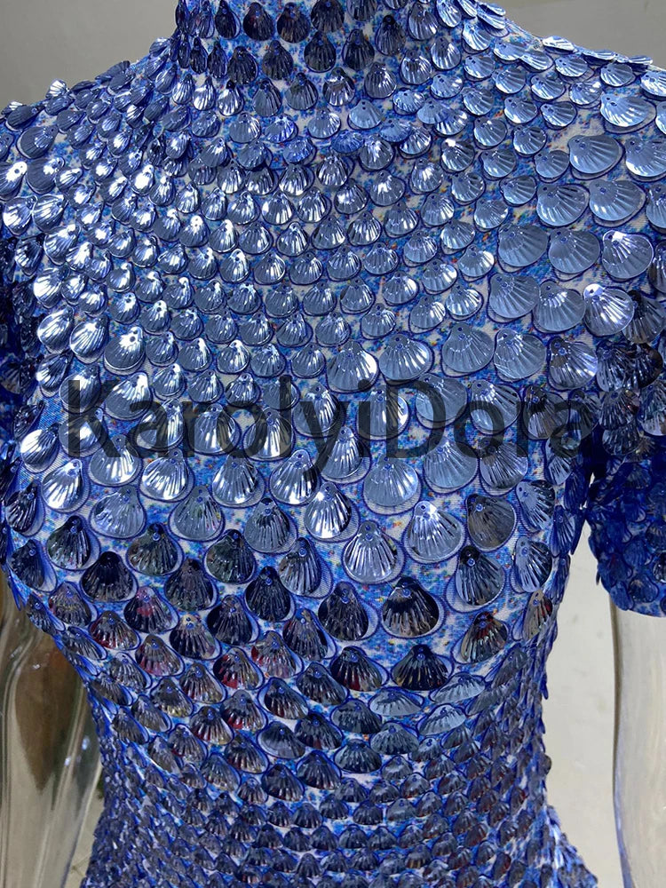 Mini Dress Lentejuelas Azul Lago