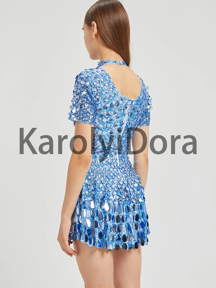 Mini Dress Lentejuelas Azul Lago