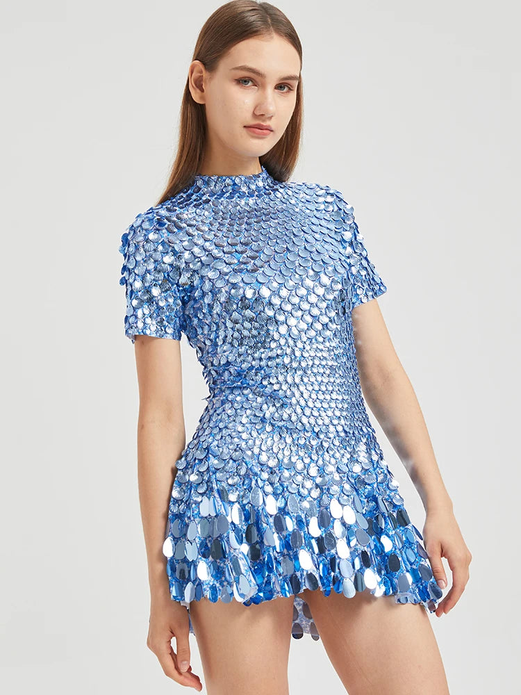 Mini Dress Lentejuelas Azul Lago