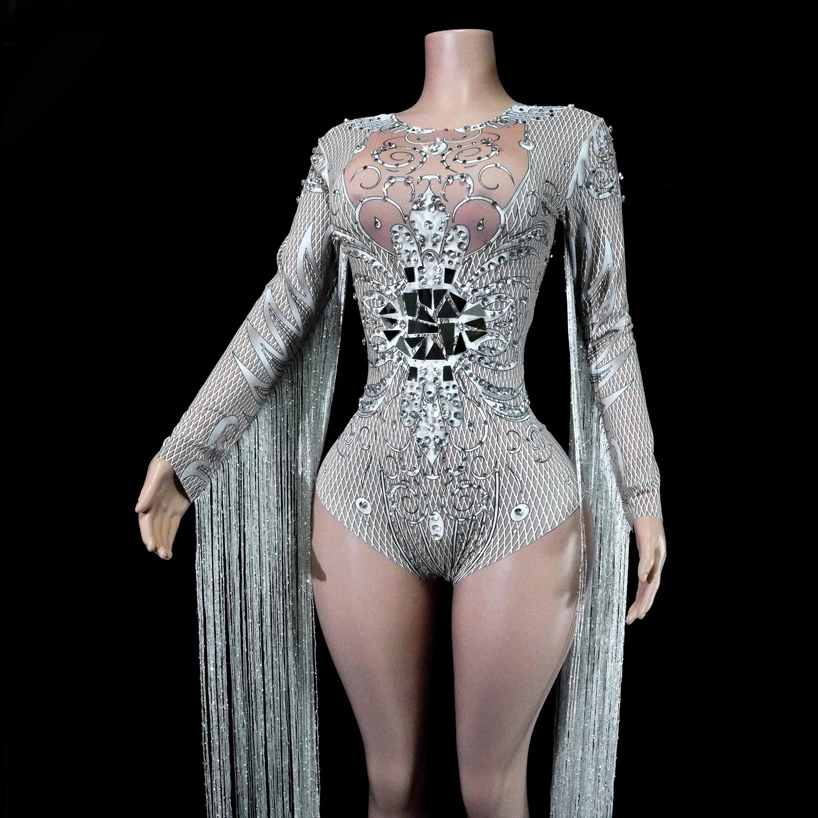 Leotard Blanco Flecos Espejo