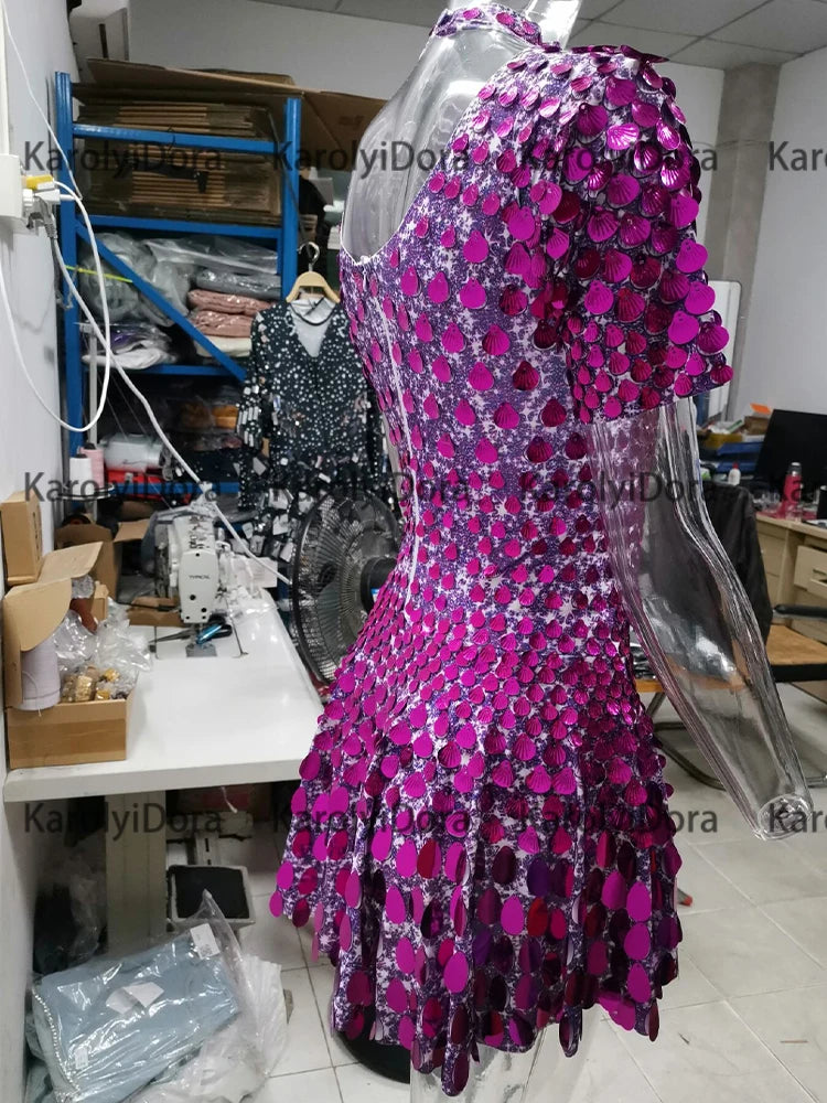 Mini Dress Lentejuelas Azul Lago