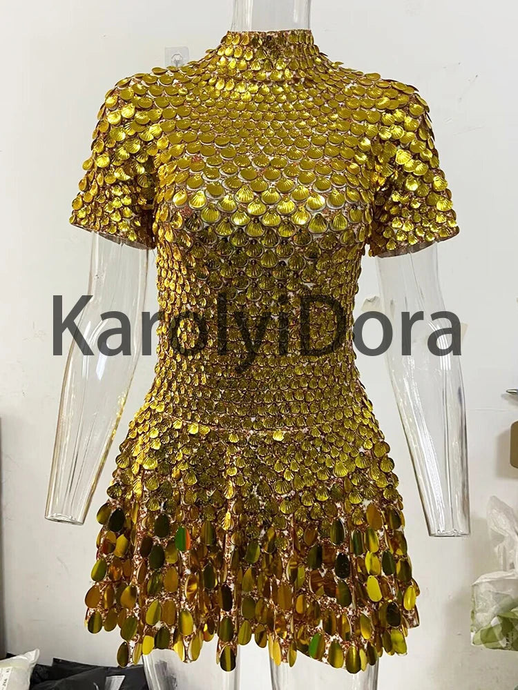 Mini Dress Lentejuelas Azul Lago