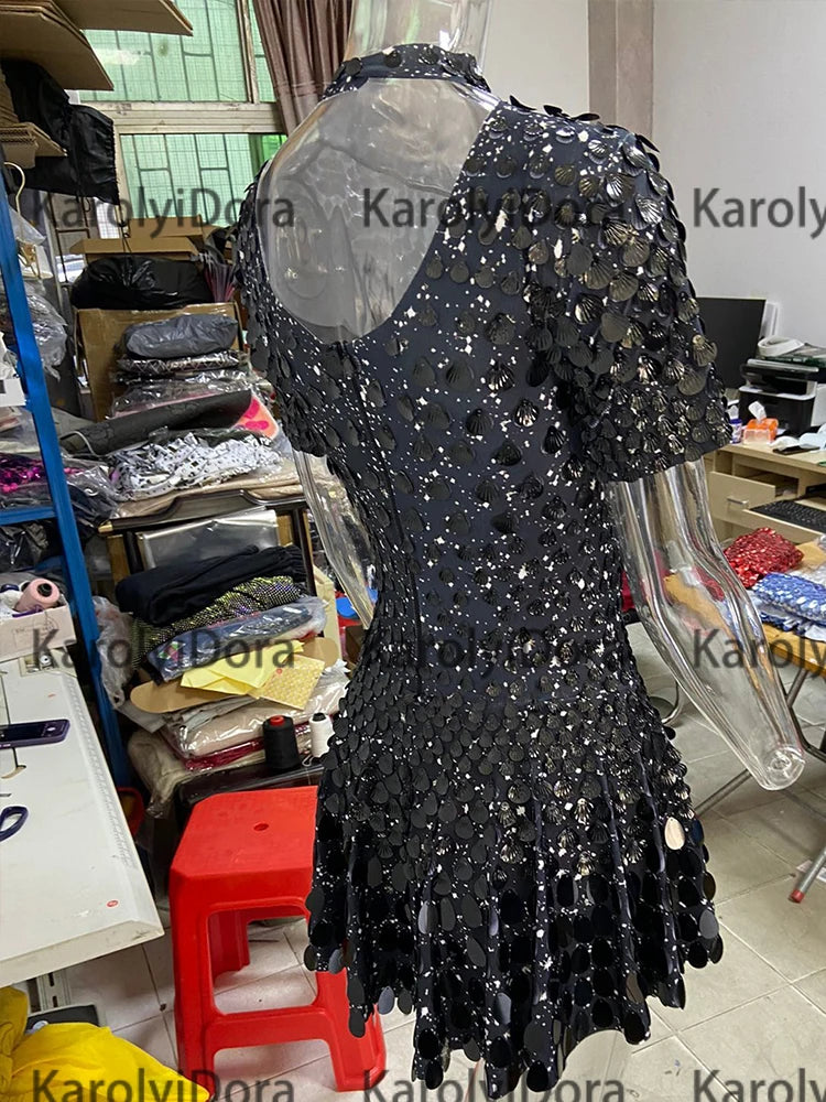 Mini Dress Lentejuelas Azul Lago