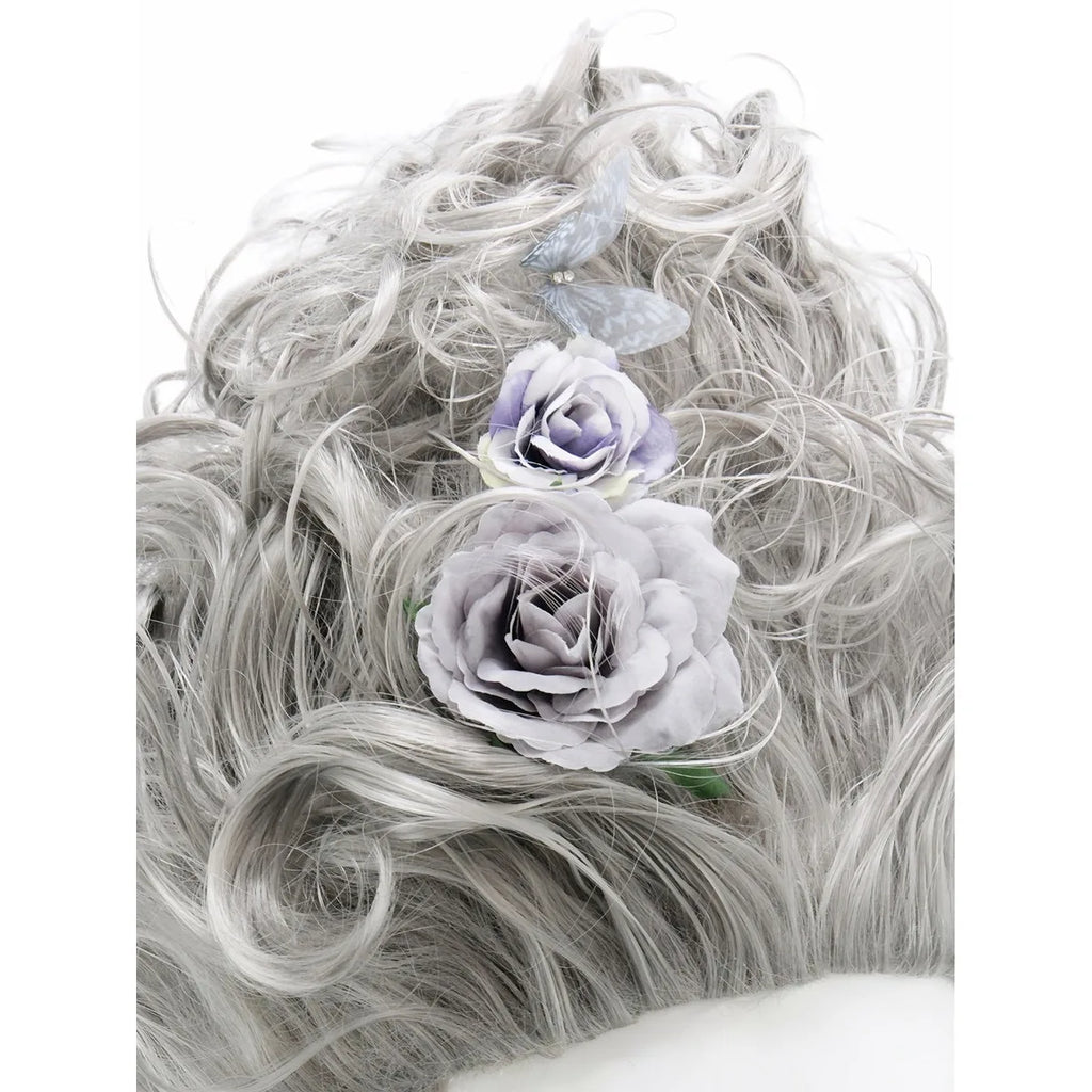 Peluca Rosa Esponjosa Plumas Flores