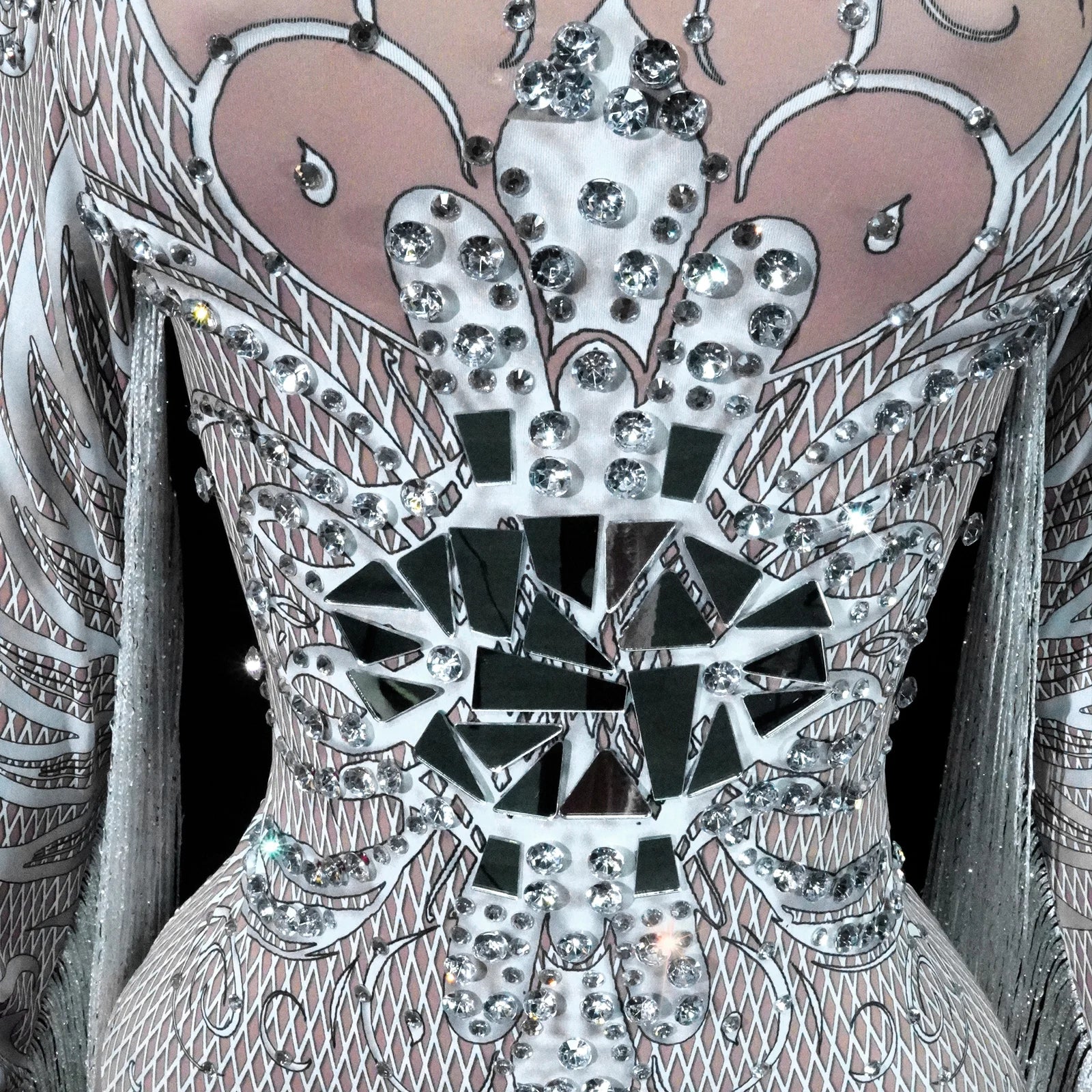 Leotard Blanco Flecos Espejo