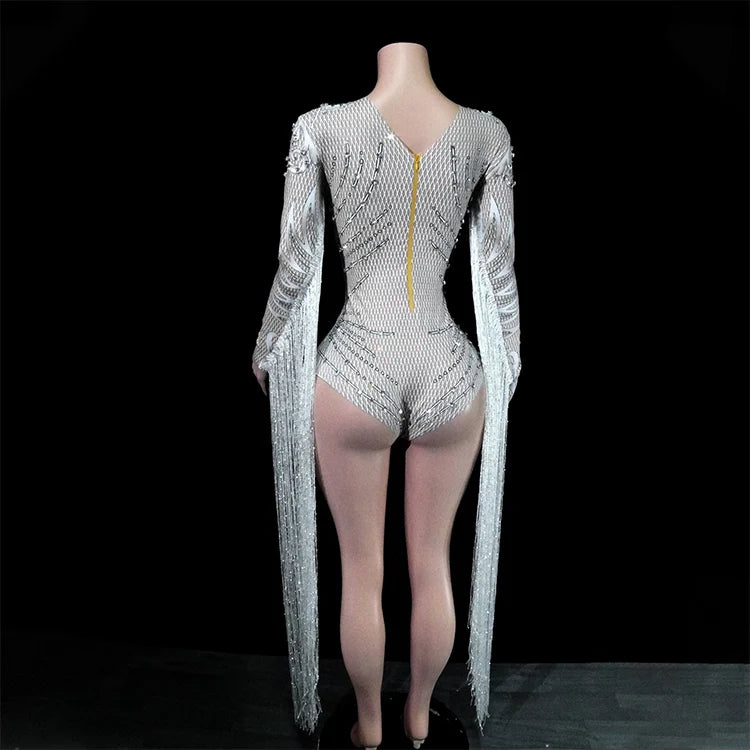Leotard Blanco Flecos Espejo
