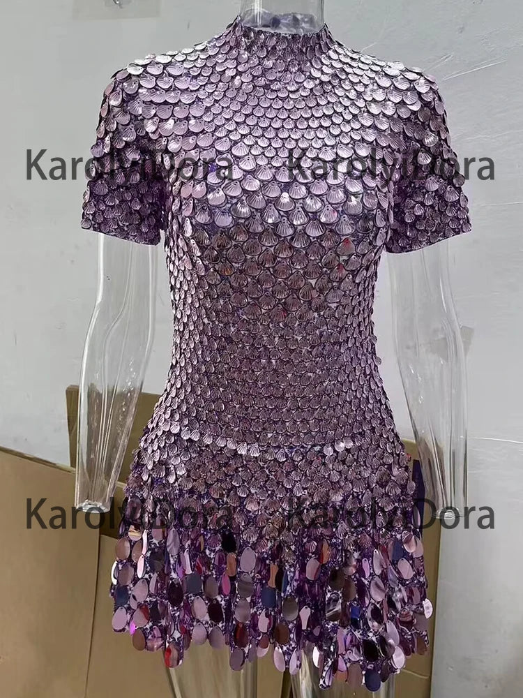 Mini Dress Lentejuelas Azul Lago