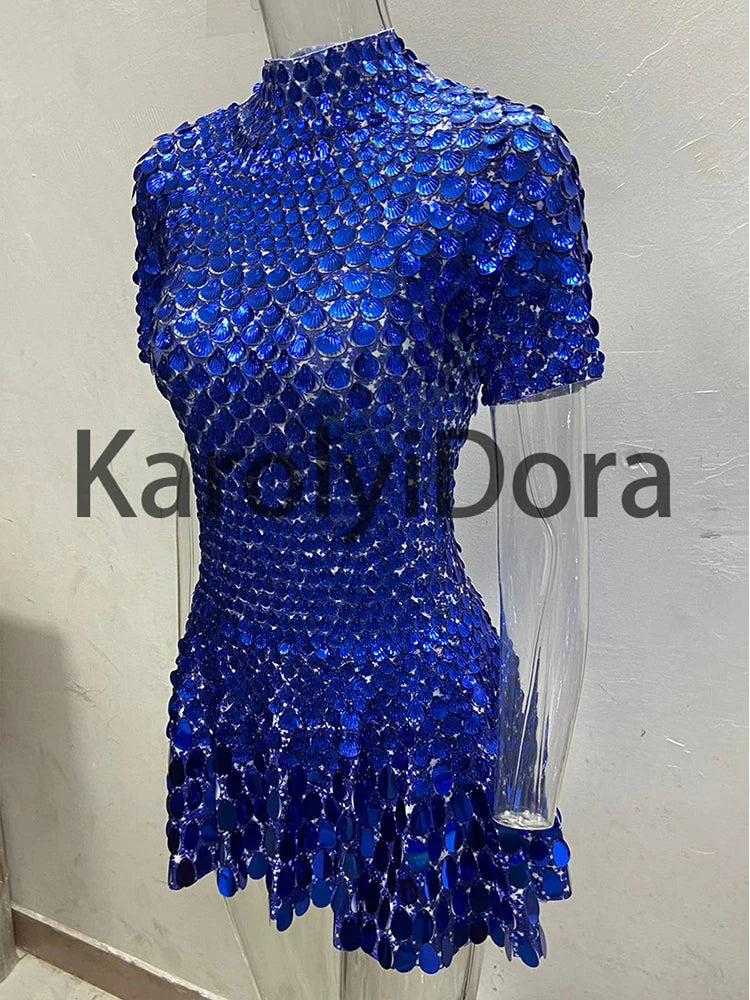 Mini Dress Lentejuelas Azul Lago