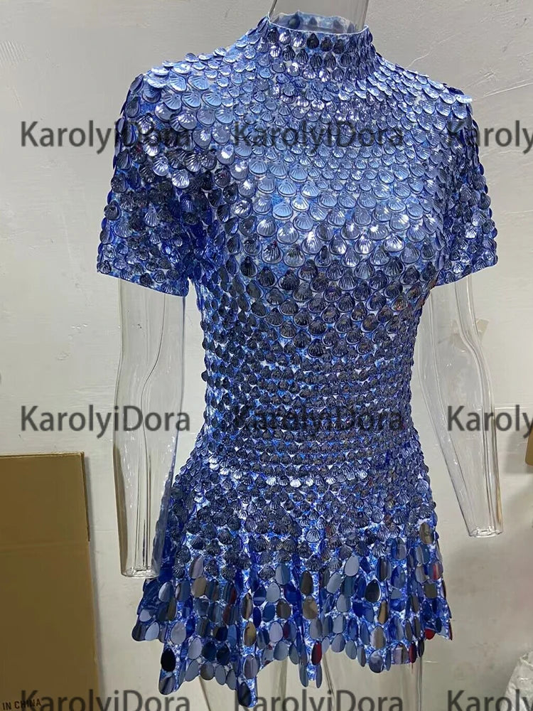 Mini Dress Lentejuelas Azul Lago