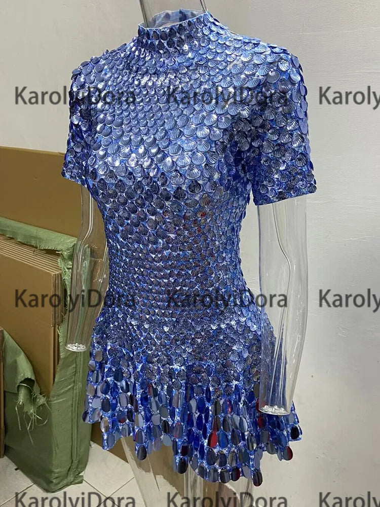 Mini Dress Lentejuelas Azul Lago