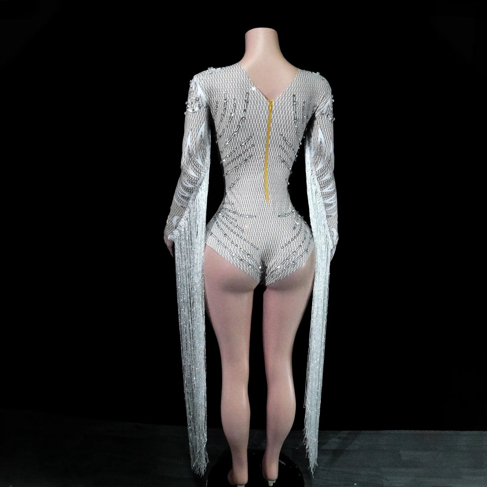 Leotard Blanco Flecos Espejo