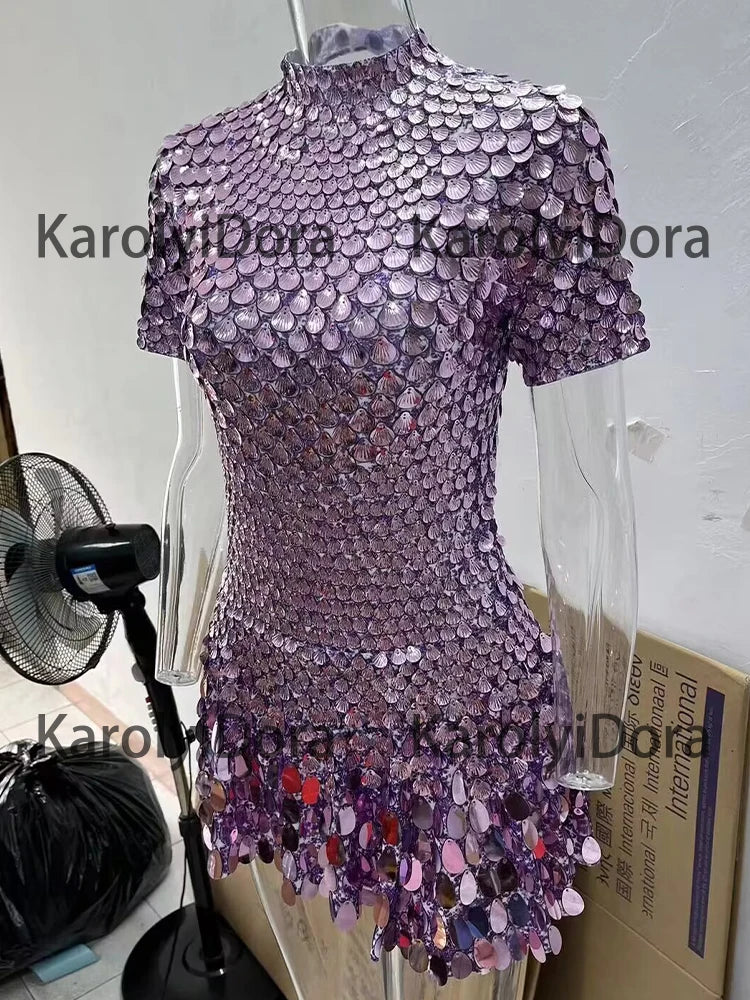 Mini Dress Lentejuelas Azul Lago