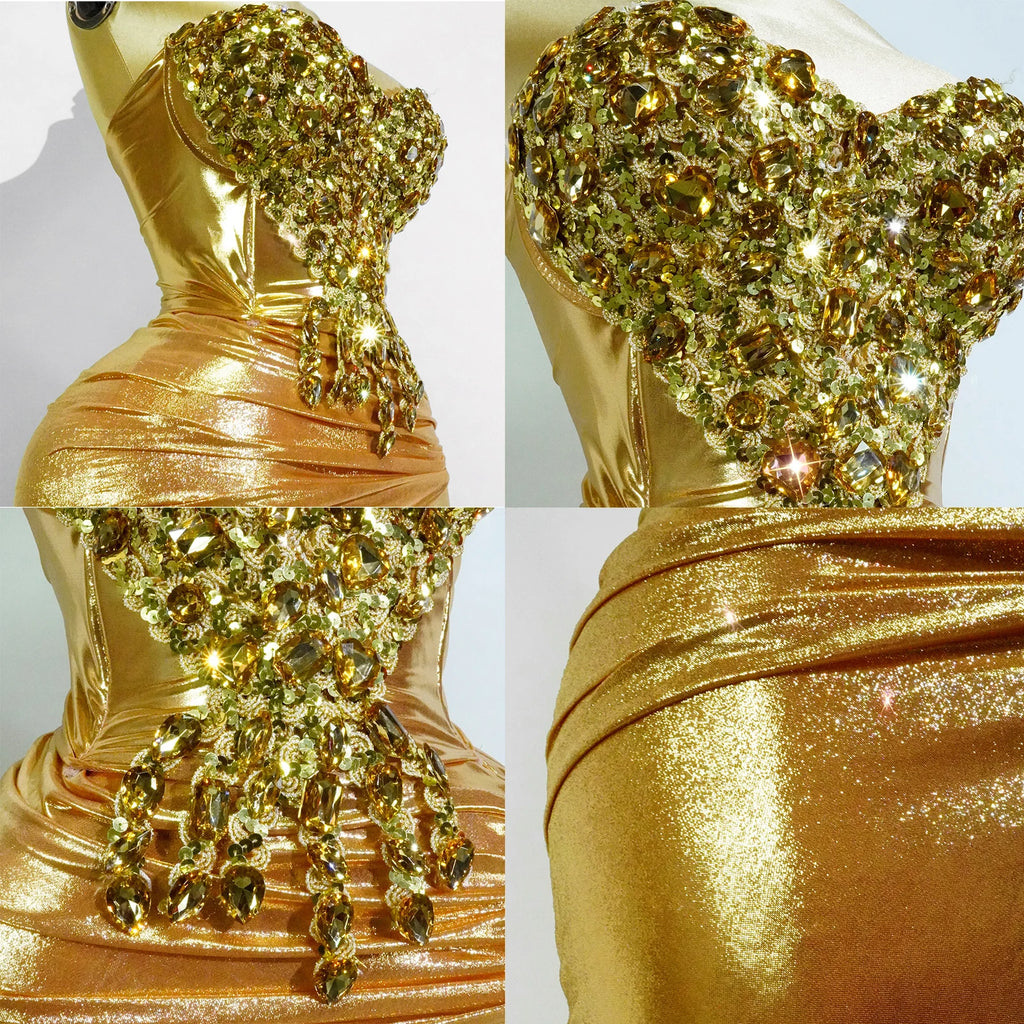 Set Dorado Cristales Top y Falda