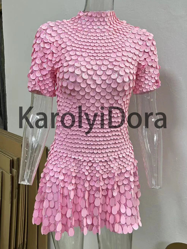 Mini Dress Lentejuelas Azul Lago