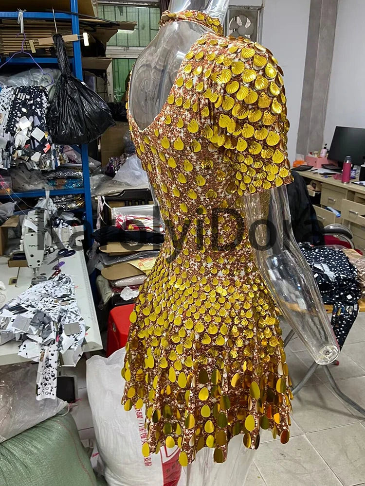 Mini Dress Lentejuelas Azul Lago