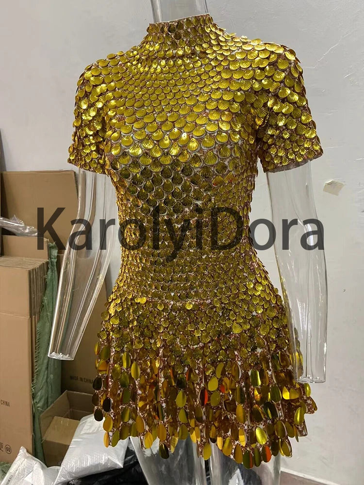 Mini Dress Lentejuelas Azul Lago