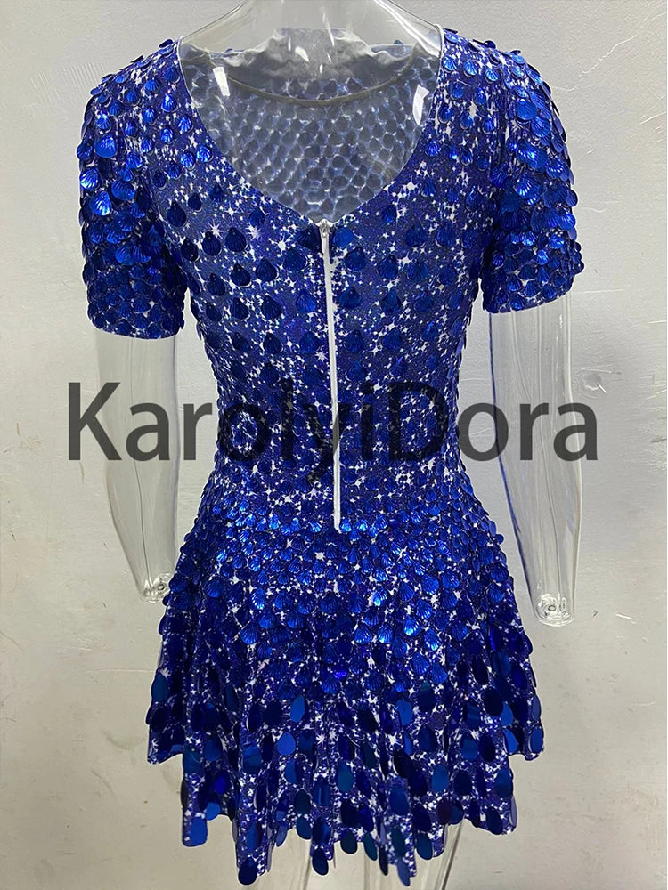 Mini Dress Lentejuelas Azul Lago