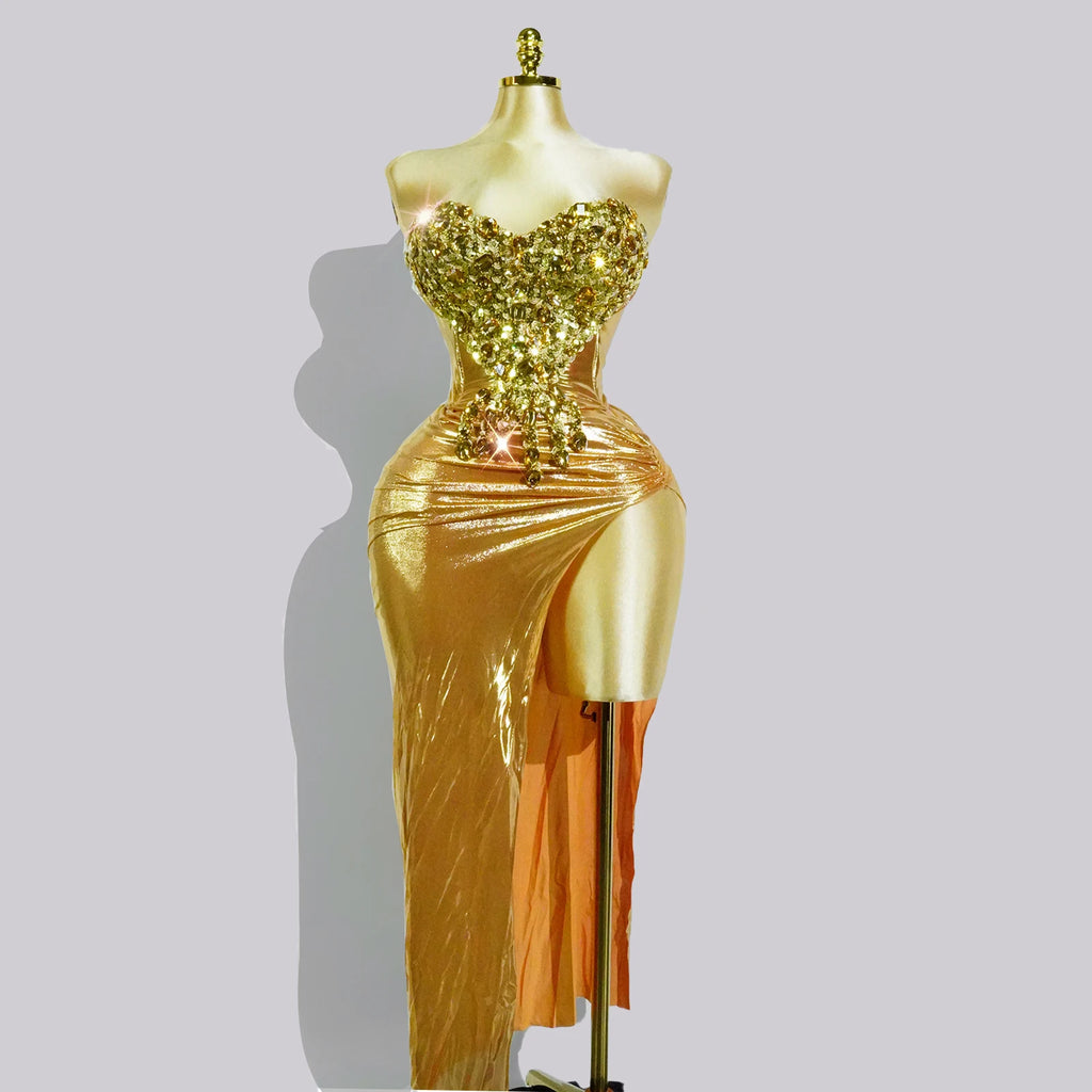 Set Dorado Cristales Top y Falda