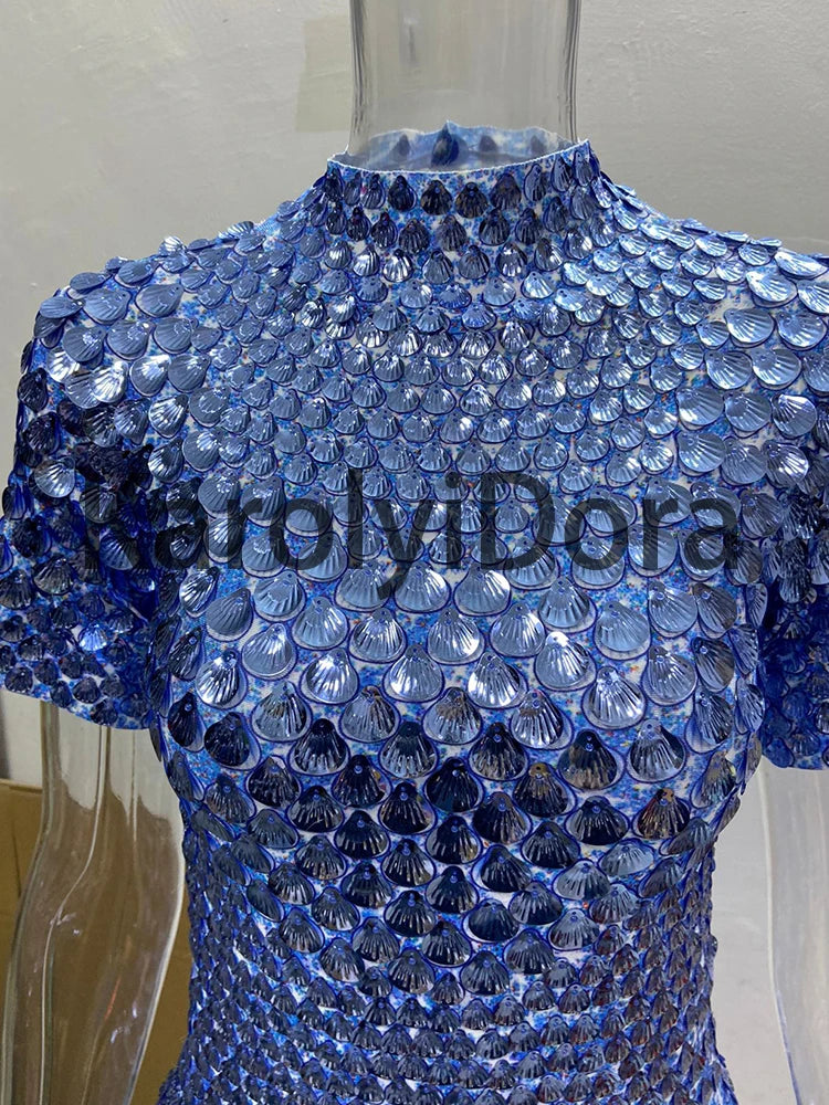 Mini Dress Lentejuelas Azul Lago