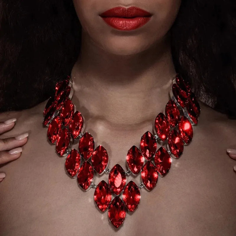 Collar Statement Cristales Rojos
