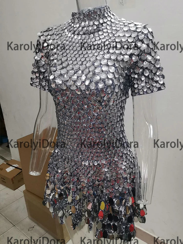 Mini Dress Lentejuelas Azul Lago