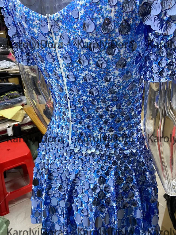 Mini Dress Lentejuelas Azul Lago