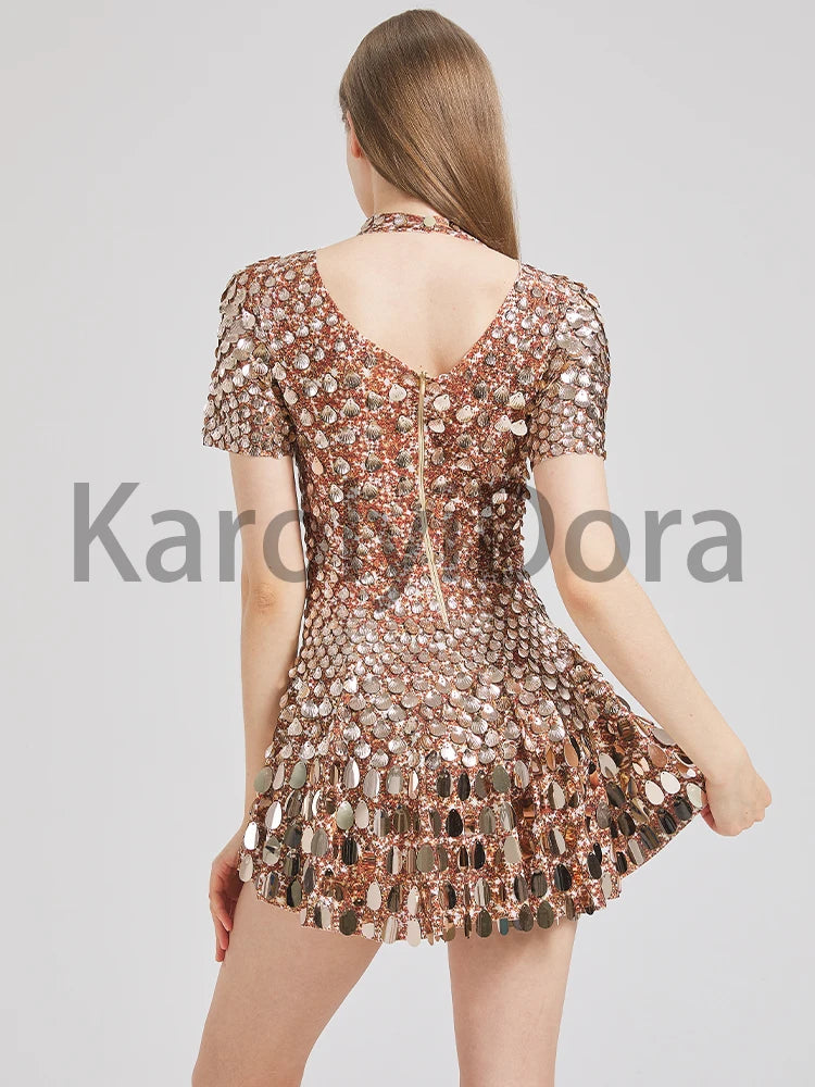 Mini Dress Lentejuelas Azul Lago