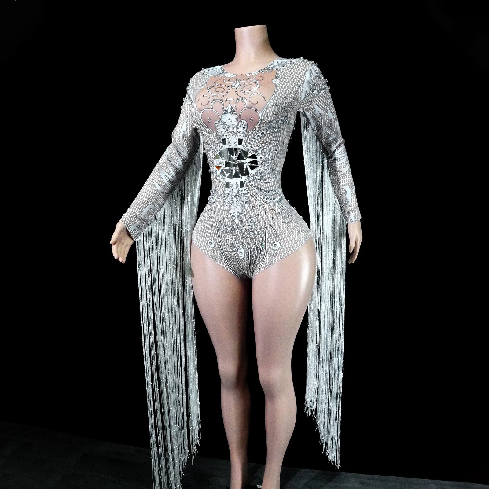 Leotard Blanco Flecos Espejo
