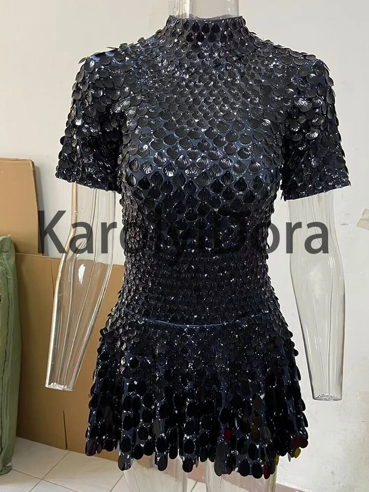 Mini Dress Lentejuelas Azul Lago