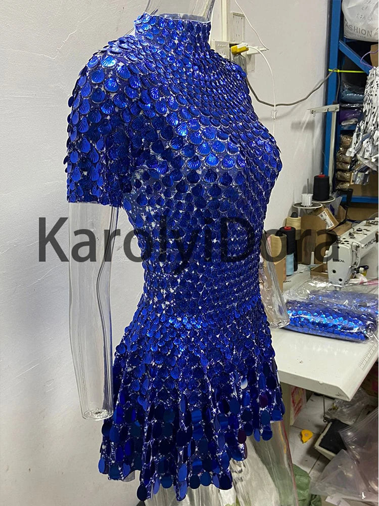 Mini Dress Lentejuelas Azul Lago