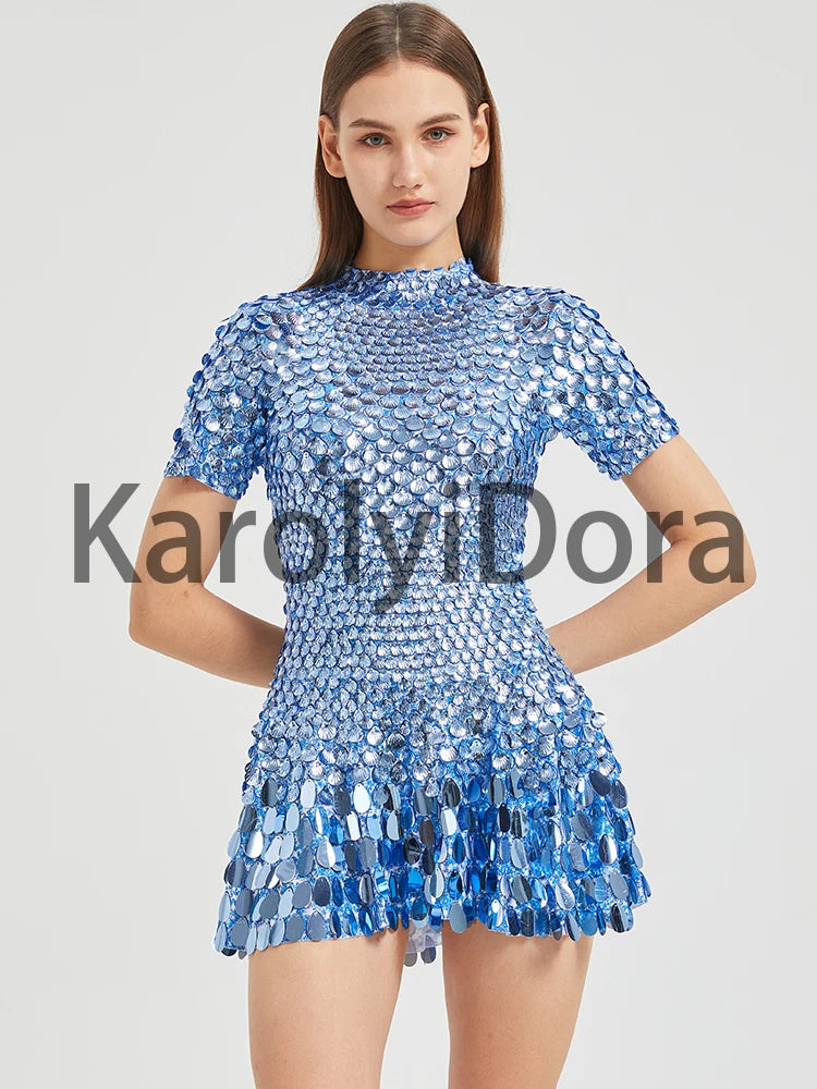 Mini Dress Lentejuelas Azul Lago