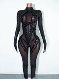 Jumpsuit Malla Cristales Negro