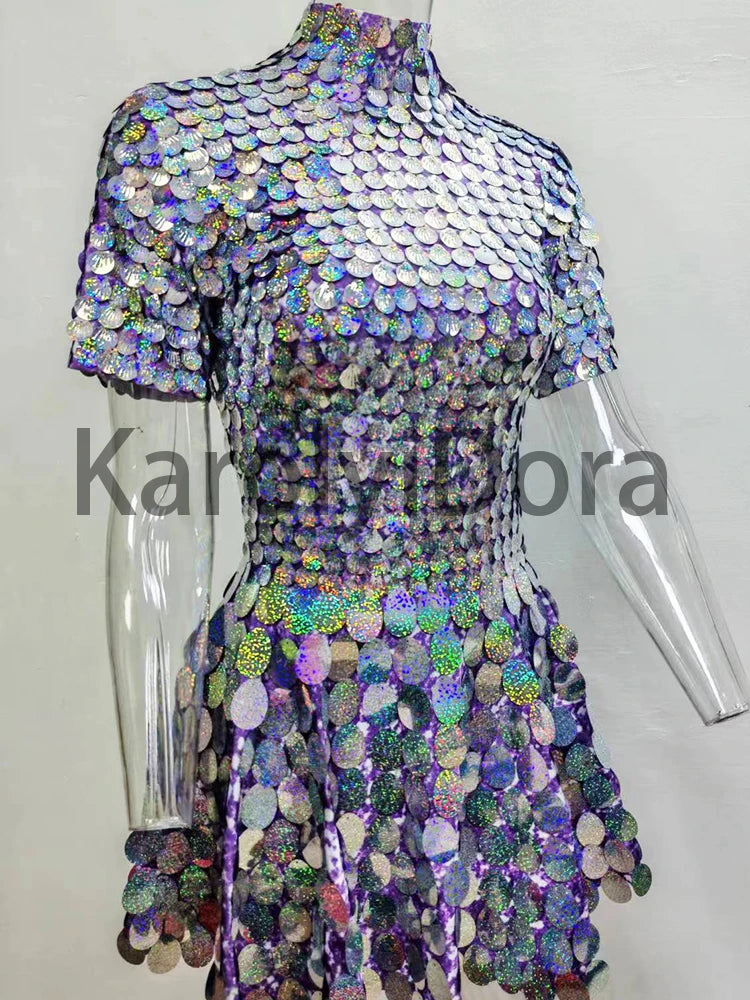 Mini Dress Lentejuelas Azul Lago