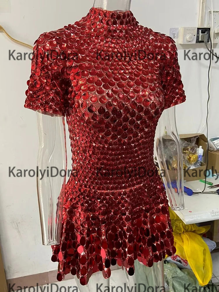 Mini Dress Lentejuelas Azul Lago