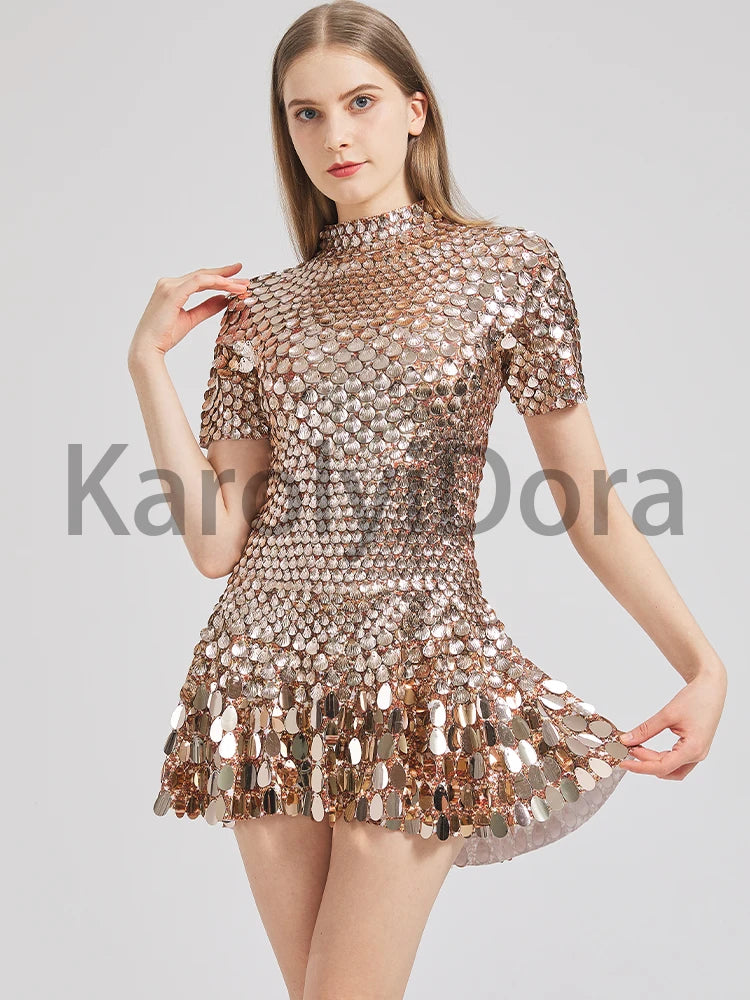 Mini Dress Lentejuelas Azul Lago