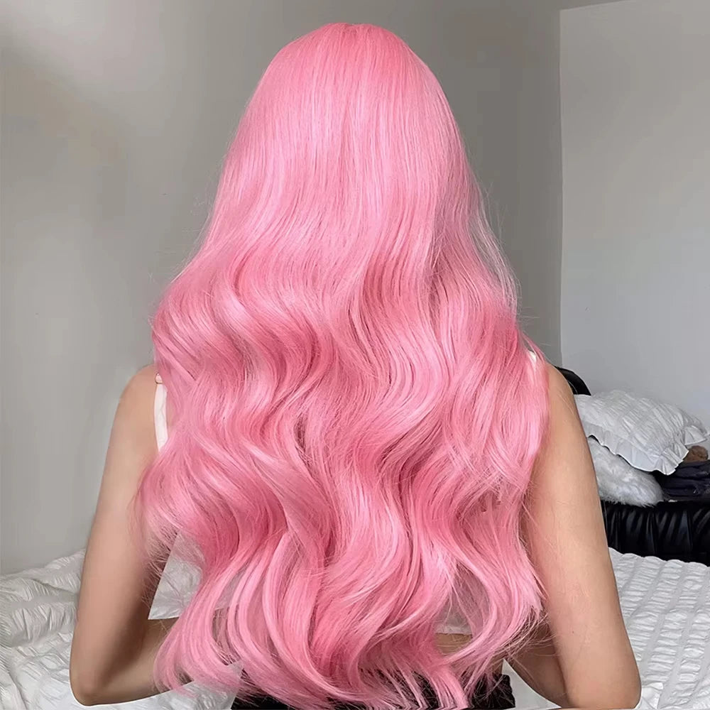 Peluca Rosa Ondas Grandes