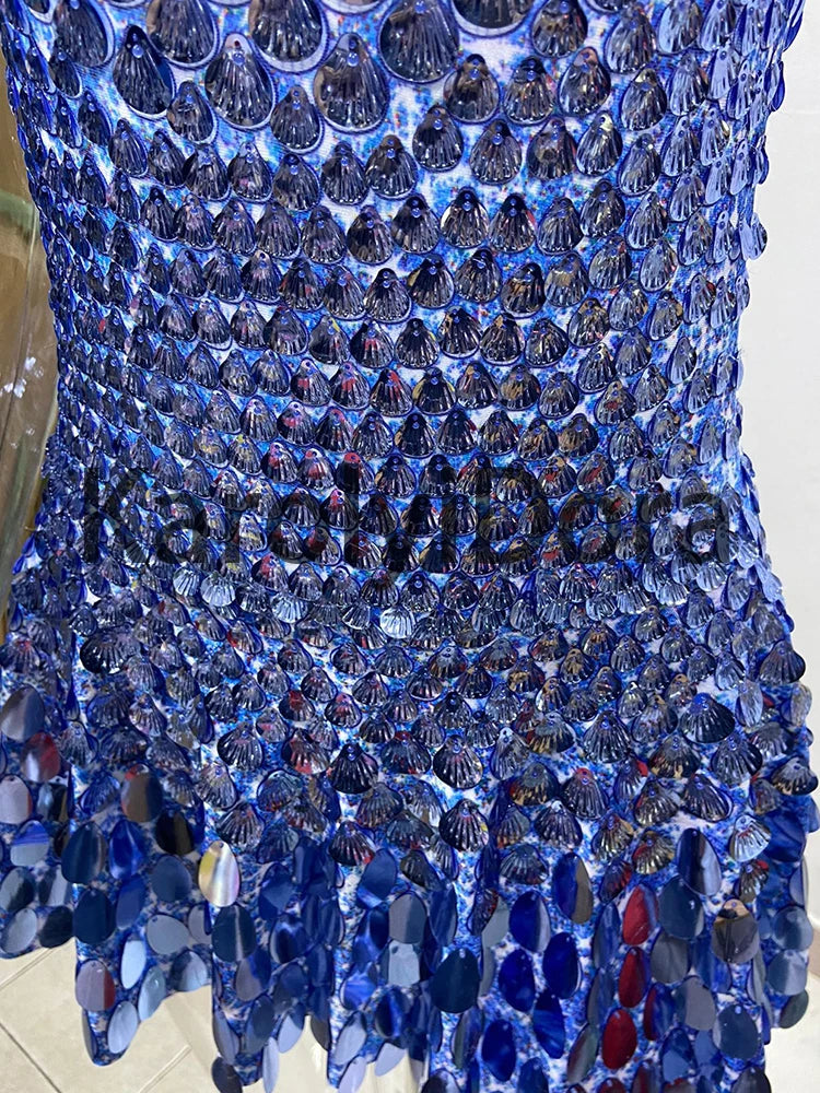 Mini Dress Lentejuelas Azul Lago