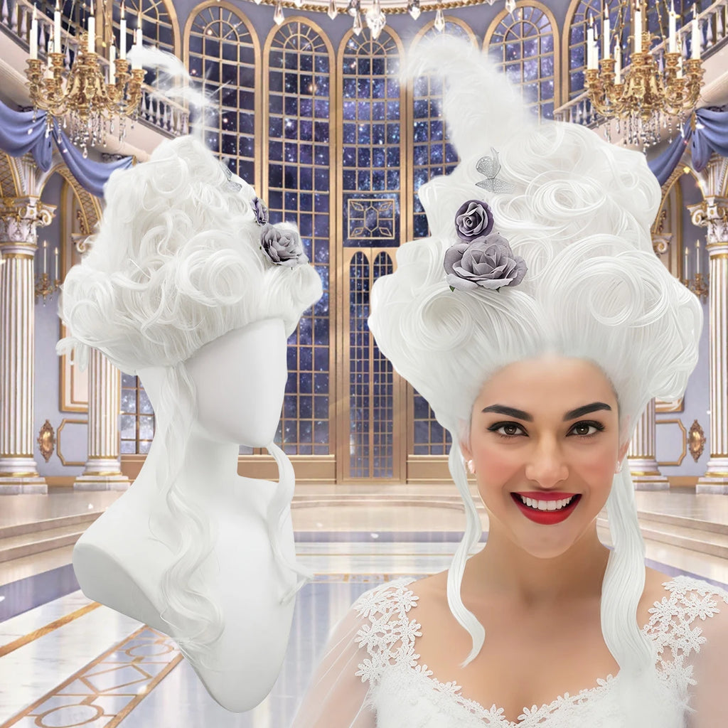 Peluca Rosa Esponjosa Plumas Flores